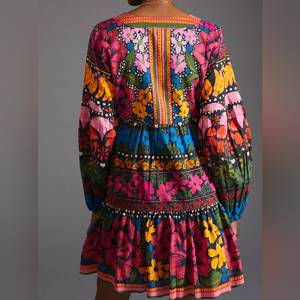 Farm x Anthropologie V-Neck Puff-Sleeve Mini Dress. NEVER WORN -NEW! Size L - Picture 2 of 7